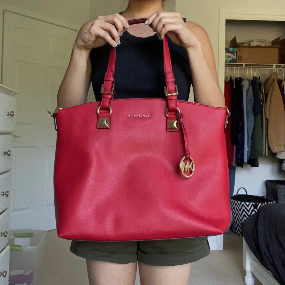 Michael Kors bright red satchel tote bag - Picture 2 of 6